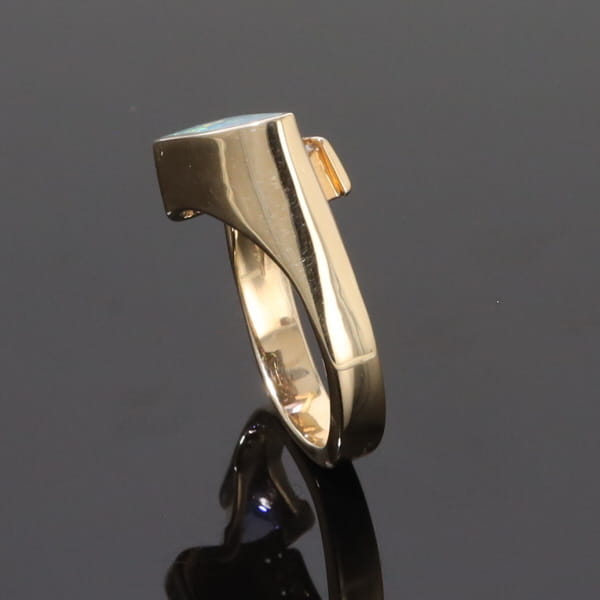 Opal Rings Geometric Inlaid with Tanzanite and .08ctw Round Diamonds