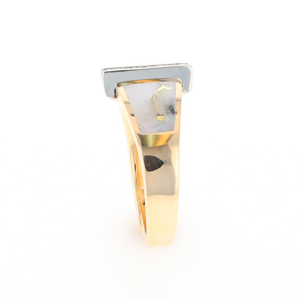 Gold Quartz Ring Double Sided Inlaid Design with .23ctw Diamonds