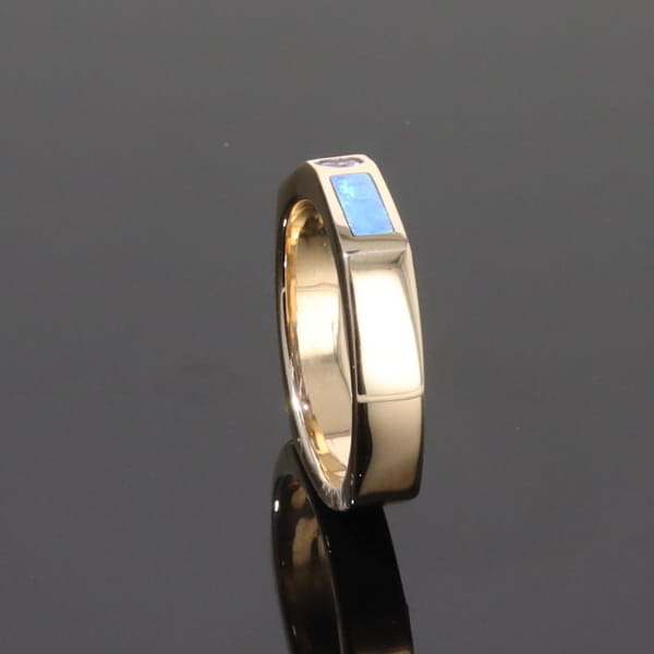 Opal Rings 2 Section Inlaid Design with Round Tanzanite