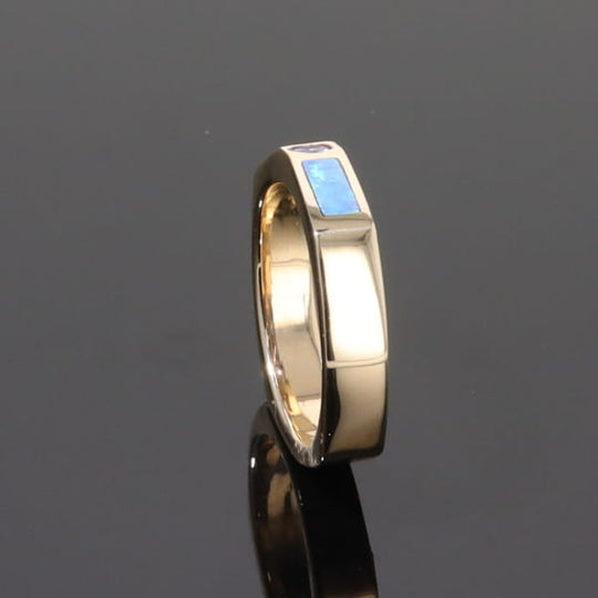 Opal Rings 2 Section Inlaid Design with Round Tanzanite