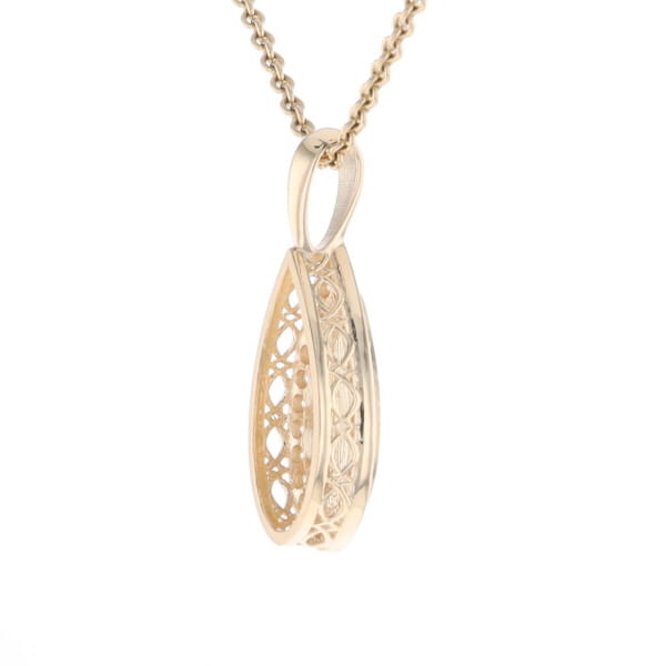 Gold Quartz Pendant Tear Drop Inlaid .42ctw Diamond Halo Design