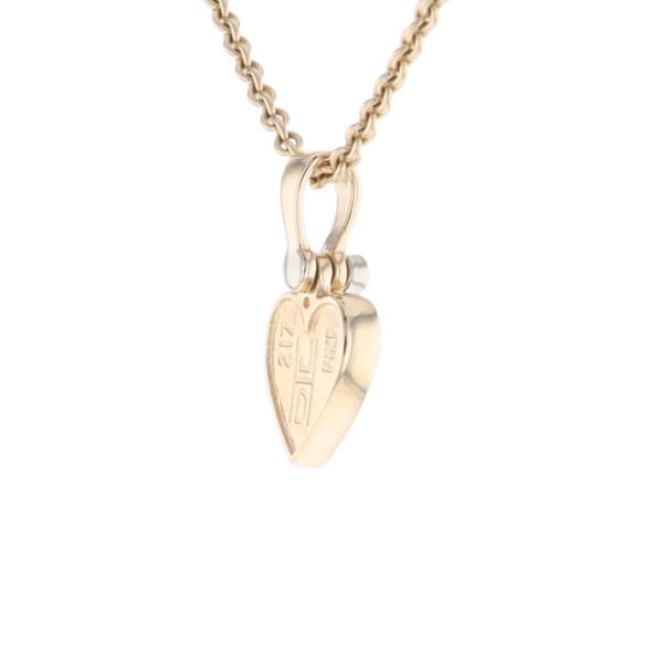 Gold Quartz Necklace Heart Inlaid Design Pendant with .02ct Diamond