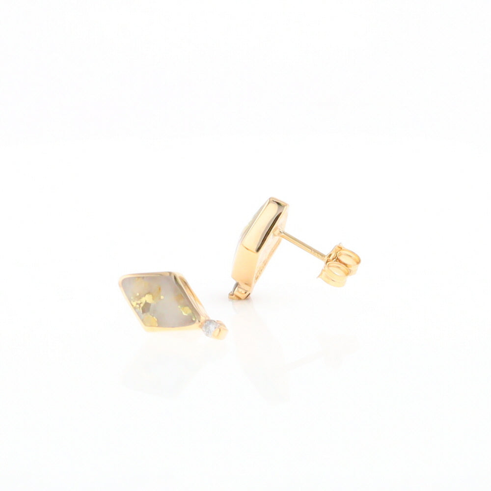 Diamond-Shaped Gold Quartz Inlaid Earrings - G2