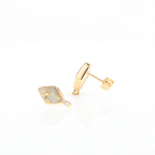 Diamond-Shaped Gold Quartz Inlaid Earrings - G2