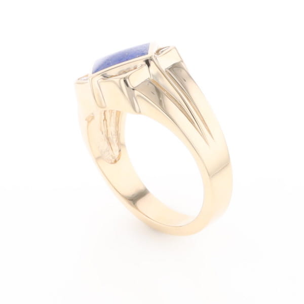 Natural Lapis ring diamond shape inlaid design with .16ctw round diamonds