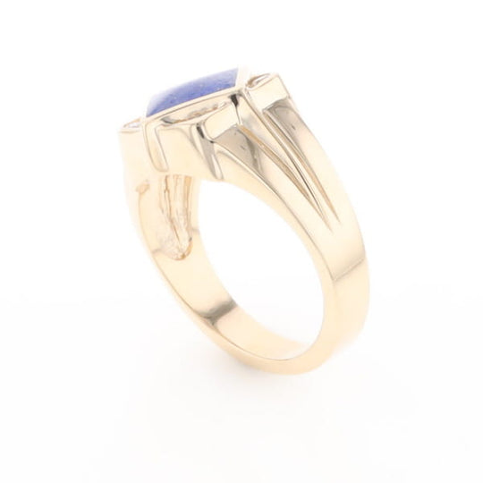 Natural Lapis ring diamond shape inlaid design with .16ctw round diamonds