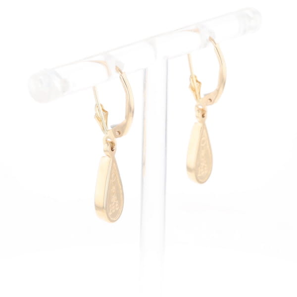 Gold Quartz Earrings Tear Drop Inlaid Lever Backs - G2