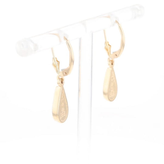 Gold Quartz Earrings Tear Drop Inlaid Lever Backs - G2