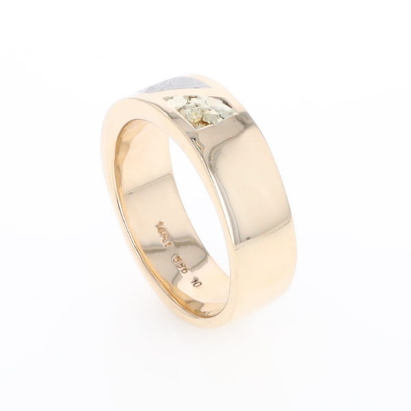Meteorite Ring, Center Inlaid & Natural Nugget Sides