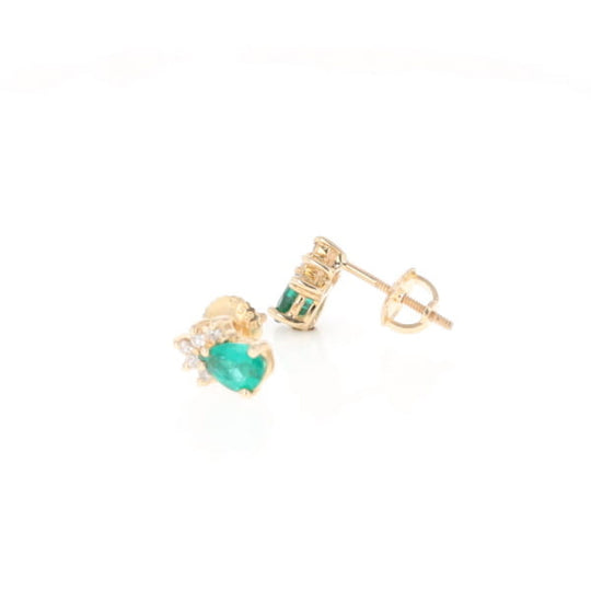 Synthetic Emerald Pear Shaped Earrings with Diamond Accents