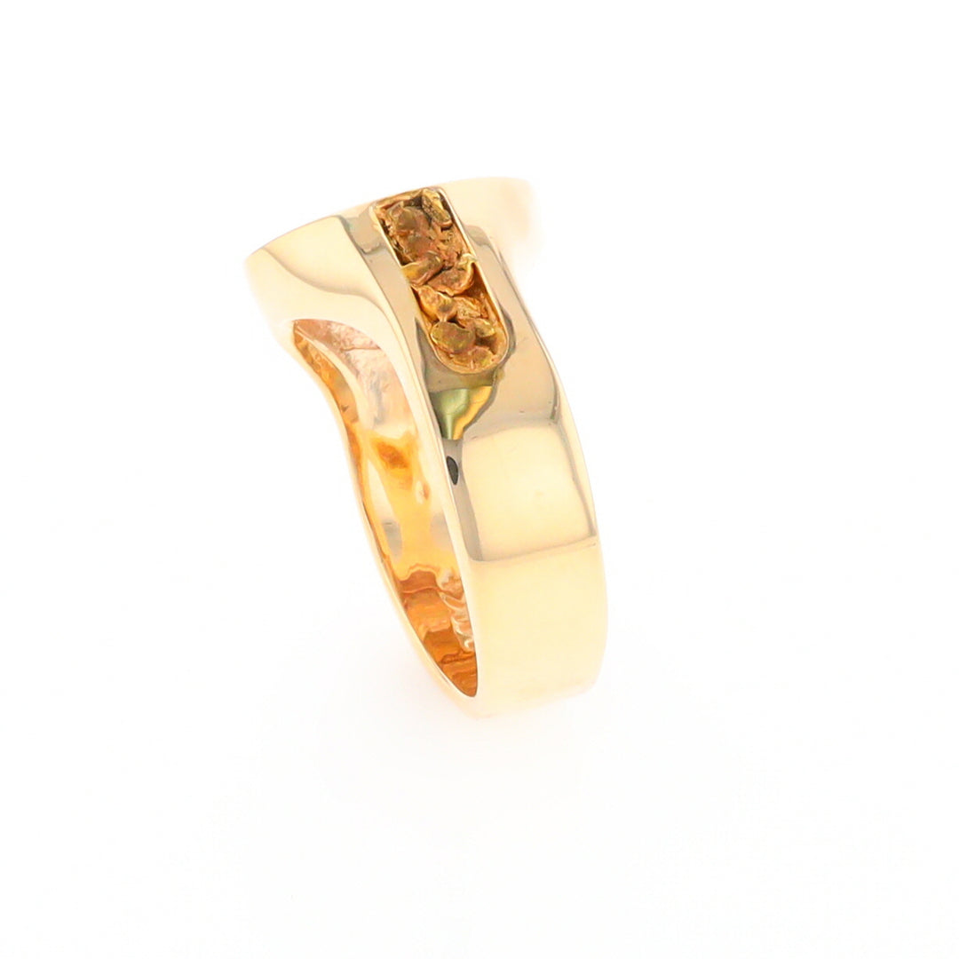 Oval Gold Quartz Inlaid Ring with Natural Gold Nuggets G2 Quality