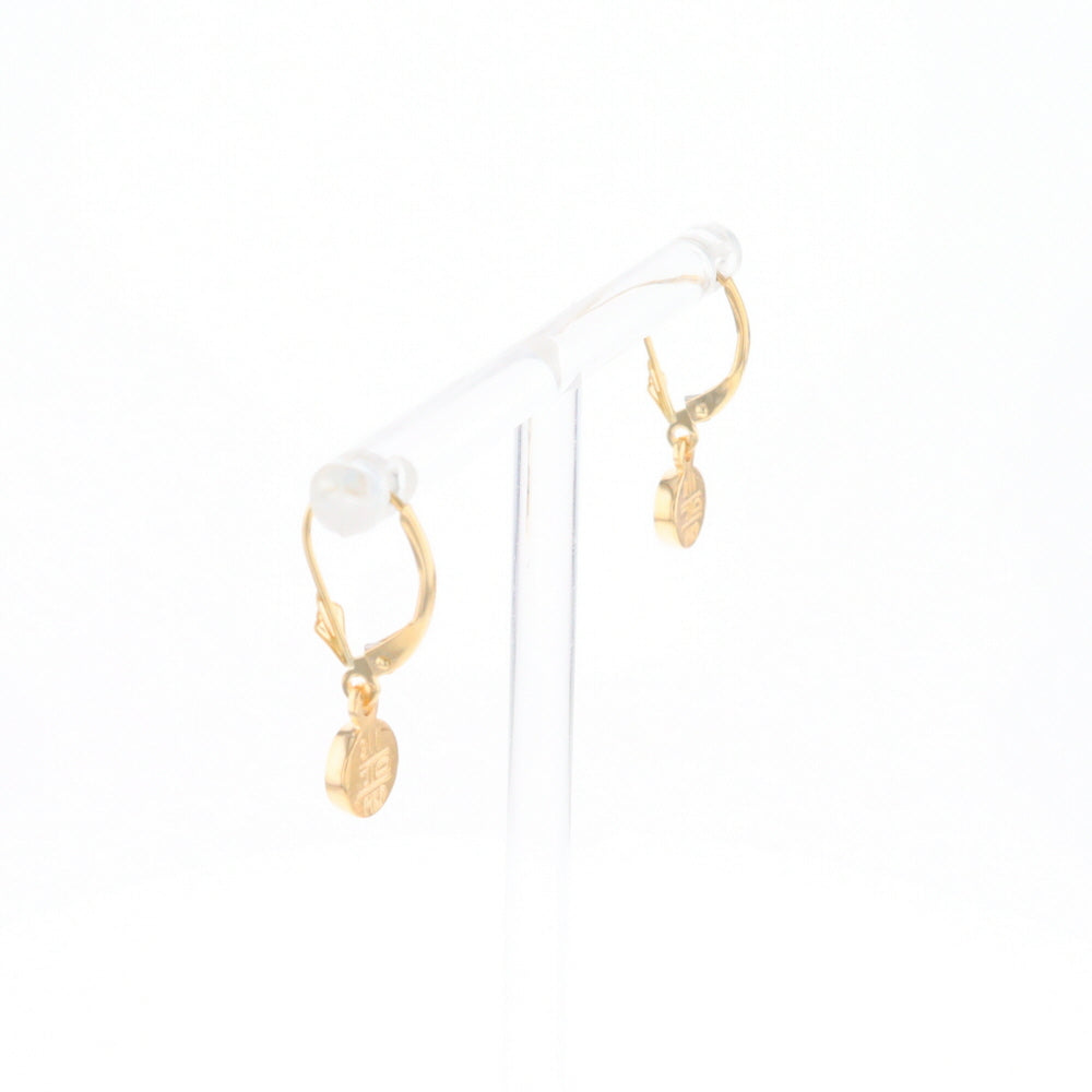 Gold Quartz Earrings Round Inlaid Design Lever Backs