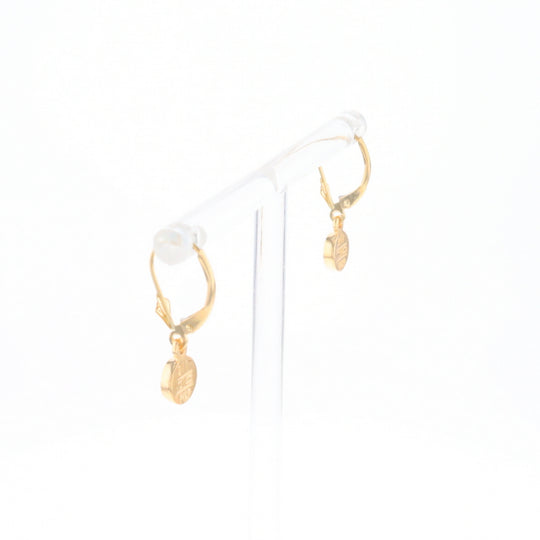 Gold Quartz Earrings Round Inlaid Design Lever Backs