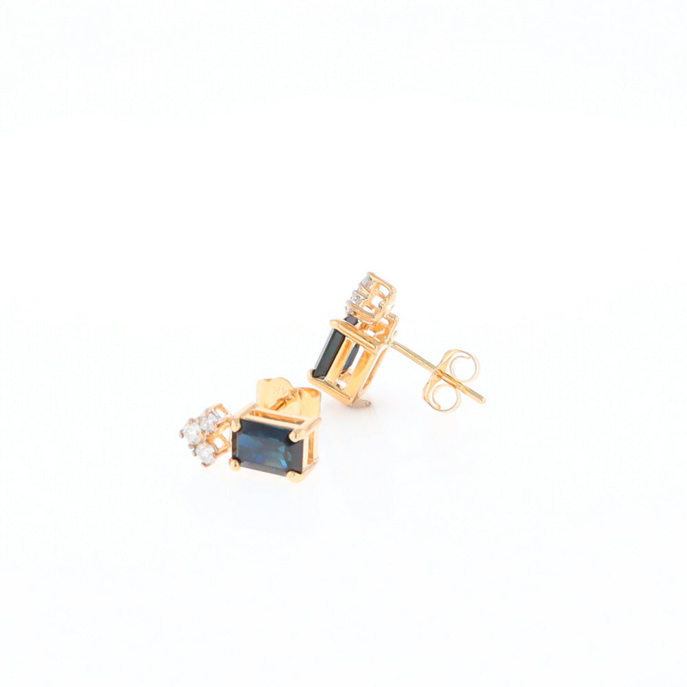 Rectangle Blue Sapphire Stud Earrings