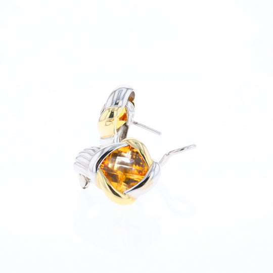 Two-Tone Checkerboard Citrine Earrings