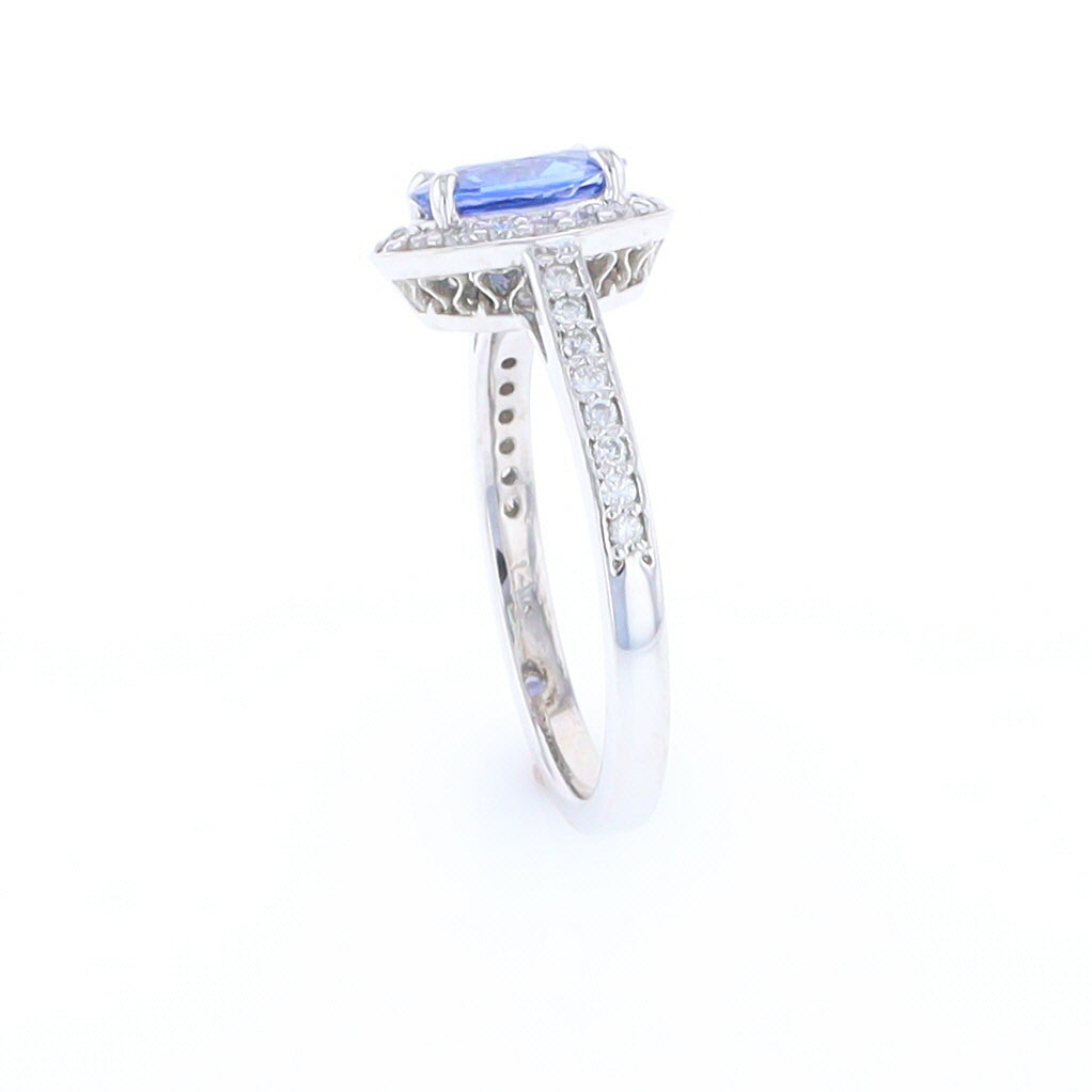 Oval Ceylon Sapphire with Diamond Halo Ring