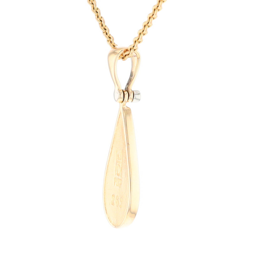 Gold Quartz Necklace Tear Drop Inlaid Pendant with .02ct Diamond