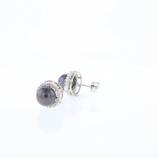 Gray Pearl Halo Studs