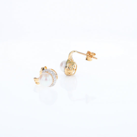 Pearl Drop Earrings with Diamond Halos