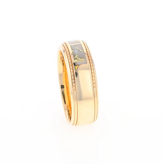 Gold Quartz Ring 3 Section Rectangle Inlaid Milgrain Border Band G1