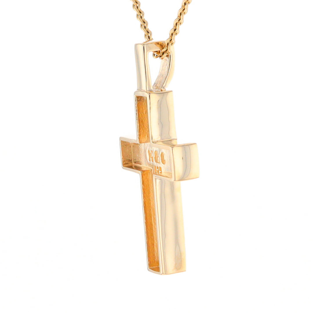 Gold Quartz Pendant Cross Design 3 Section Inlaid Pendant