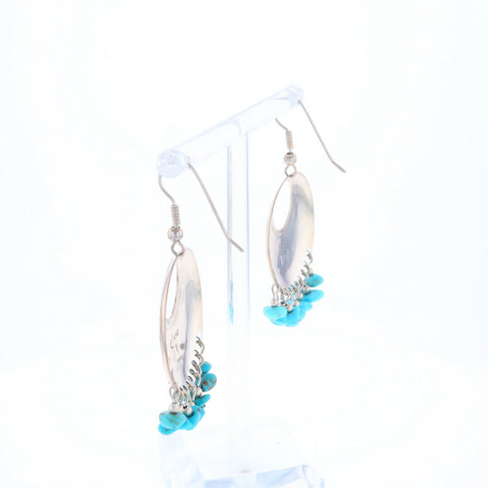 Stamped Silver Hook Earrings with Turquoise Dangles