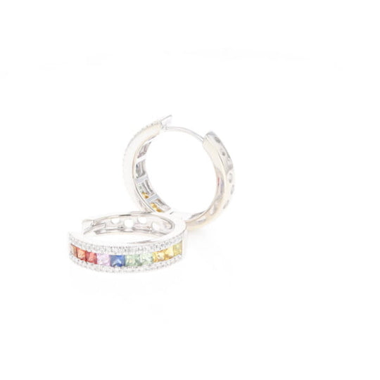 Multi-color Sapphire Hoop Earrings with Diamond Accents