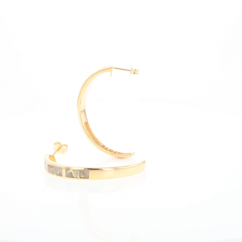 Gold Quartz Hoop Earrings 3 Section Inlaid Design G2