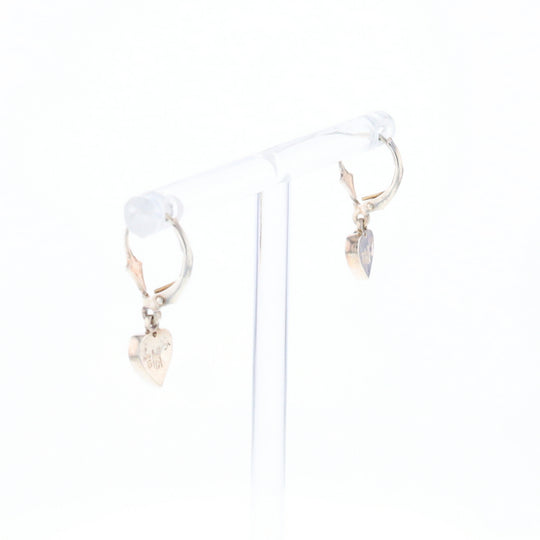 Silver Gold Quartz Inlaid Heart Earrings - G3