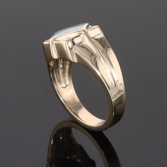 Natural Australian Opal ring diamond shape inlaid design with .16ctw round diamonds