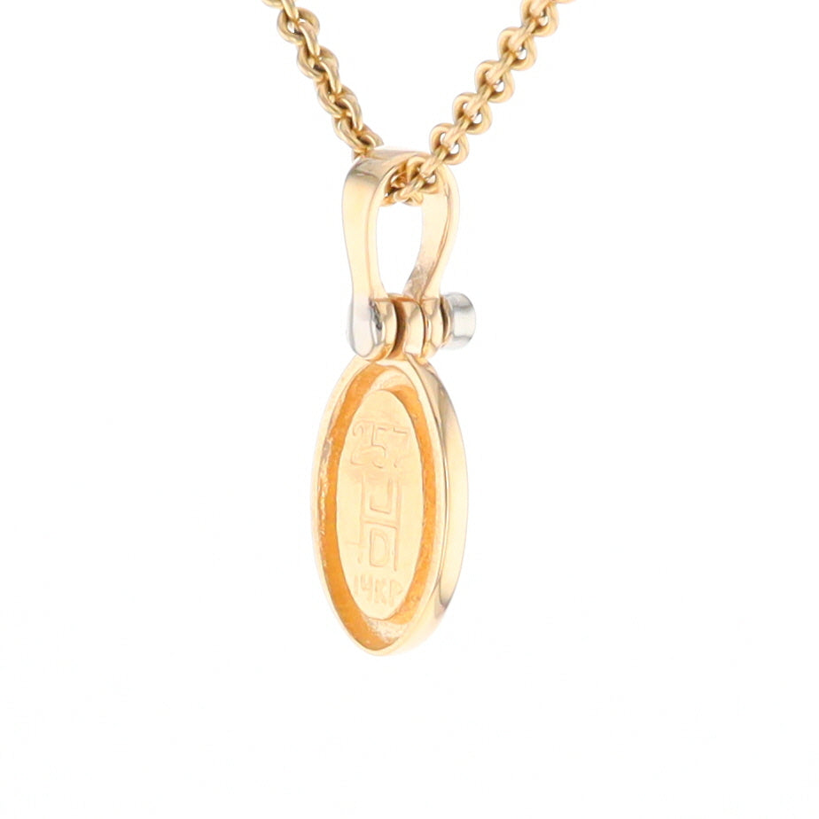 Gold Quartz Oval Inlaid Pendant with .02ct Diamond