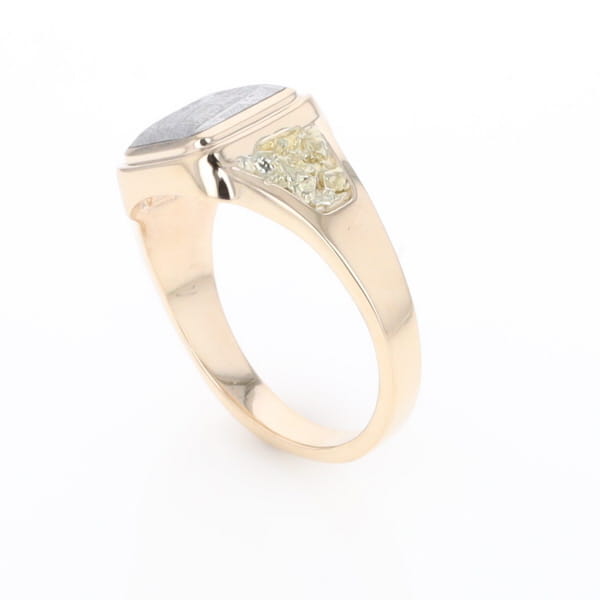 Meteorite Ring Square Inlaid Center Design with Natural Nugget Sides
