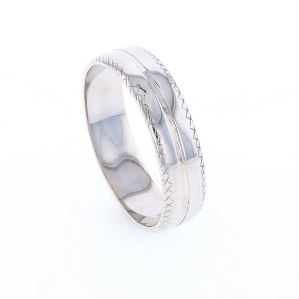 White Gold Cross Hatch Design Wedding Band