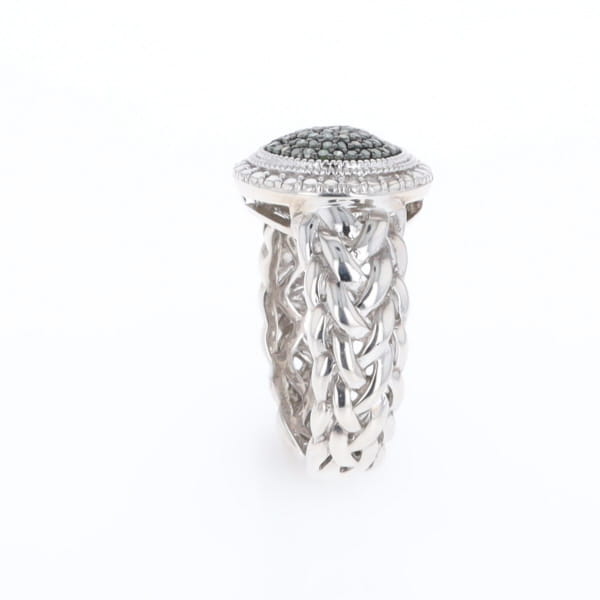 Green Diamond Braided Cluster Ring