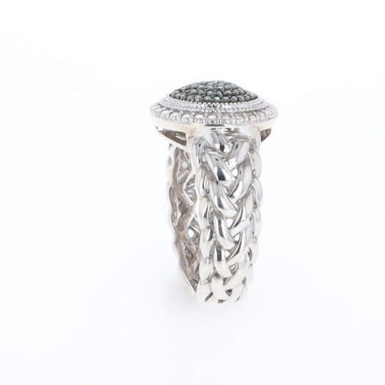 Green Diamond Braided Cluster Ring