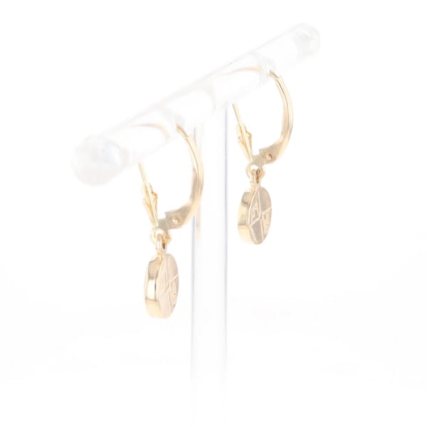 Gold Quartz Earrings Round Inlaid Design Lever Backs