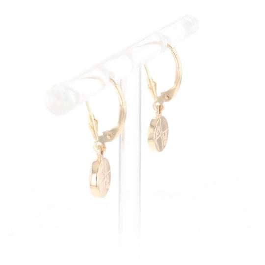 Gold Quartz Earrings Round Inlaid Design Lever Backs