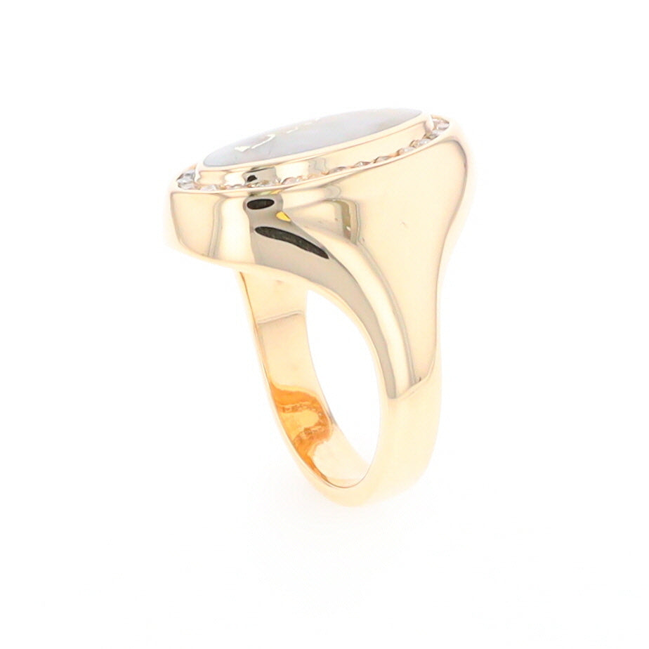 Gold Quartz Ring Oval Inlaid Design with .36ctw Round Diamonds Halo