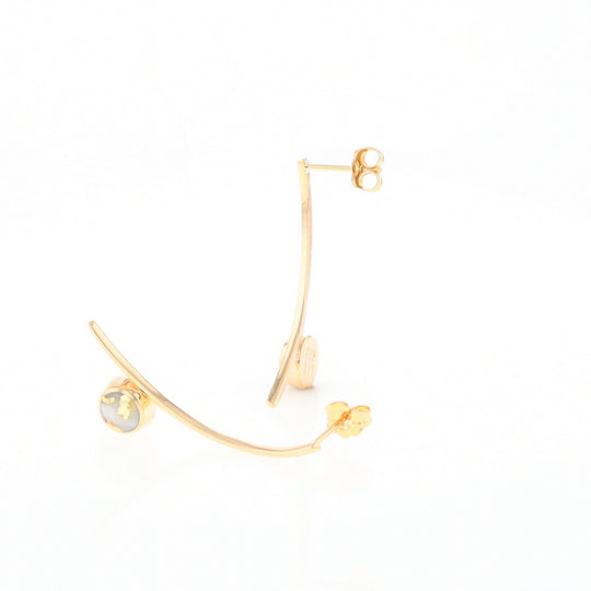 Gold Quartz Earrings Round Inlaid Curved Bar Design