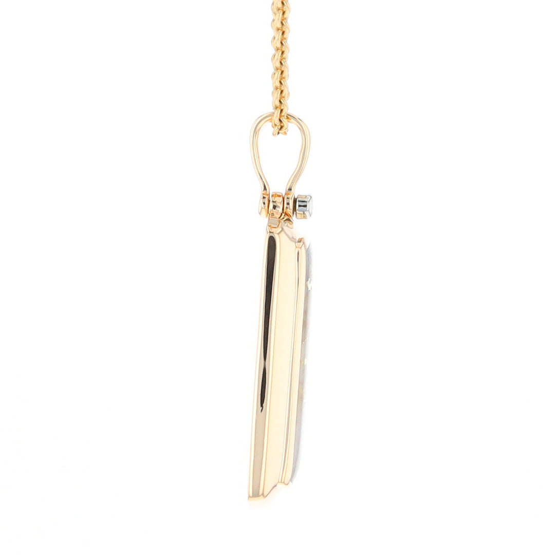Gold Quartz Necklace Rectangle Inlaid Pendant with .02ct Diamond
