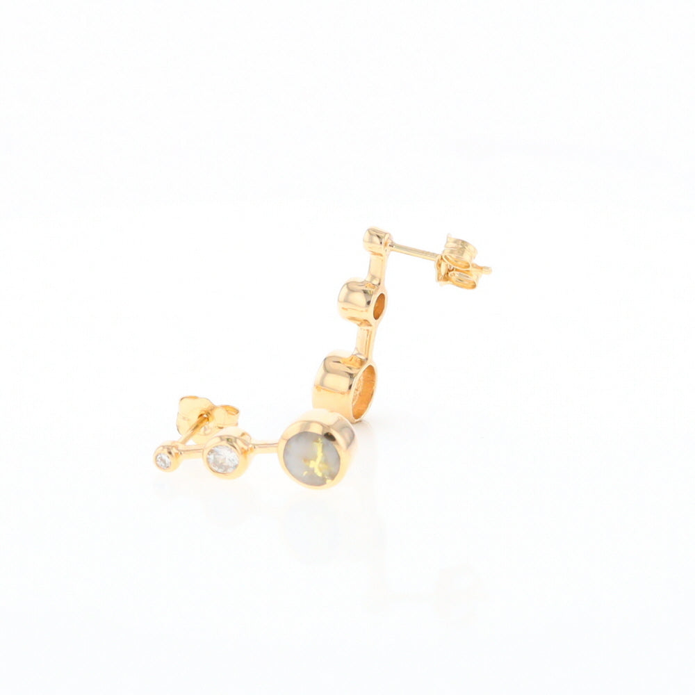Gold Quartz Round Inlay with Diamond Accents Stud Earrings G2