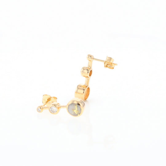 Gold Quartz Round Inlay with Diamond Accents Stud Earrings G2