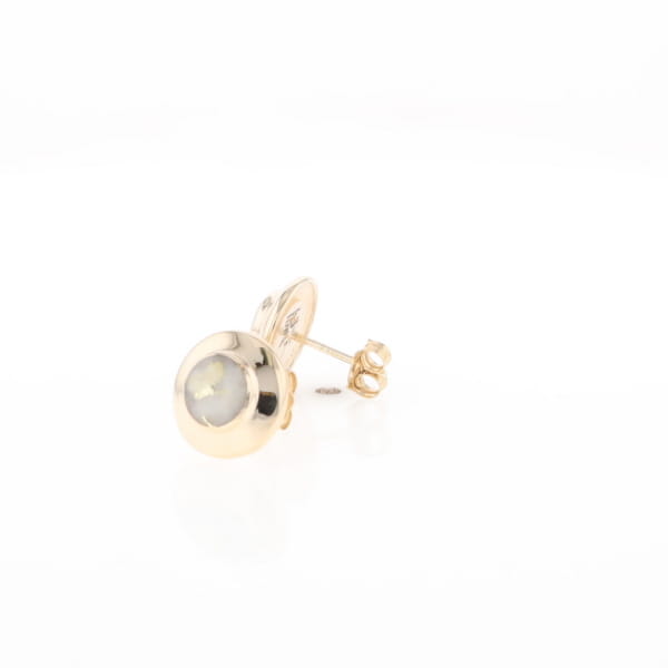 Gold Quartz Earrings Round Inlaid Design