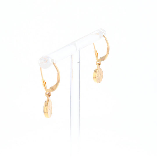 Gold Quartz Earrings Round Inlaid Design Lever Backs