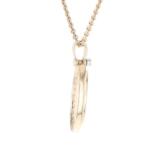 Gold Quartz Necklace .37ctw Halo Diamond Oval Inlaid Pendant