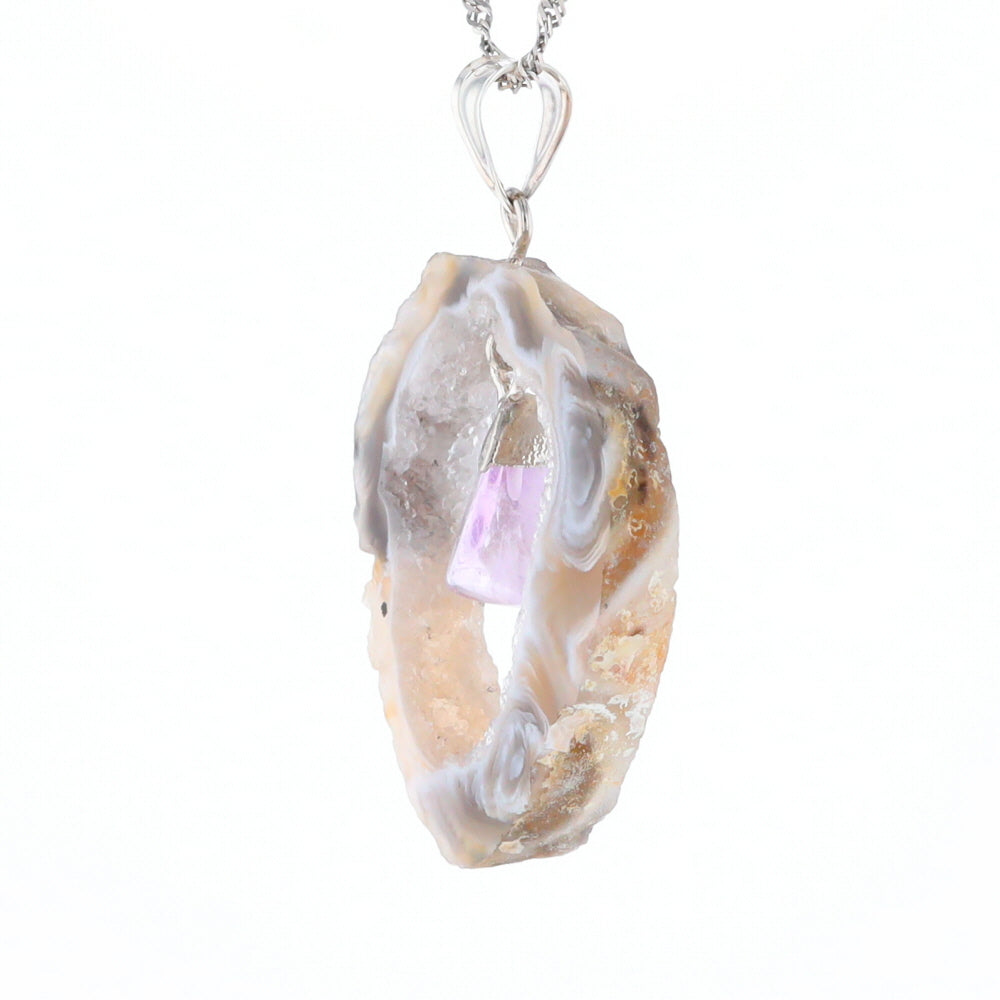 Druzy Quartz With Dangling Amethyst Pendant