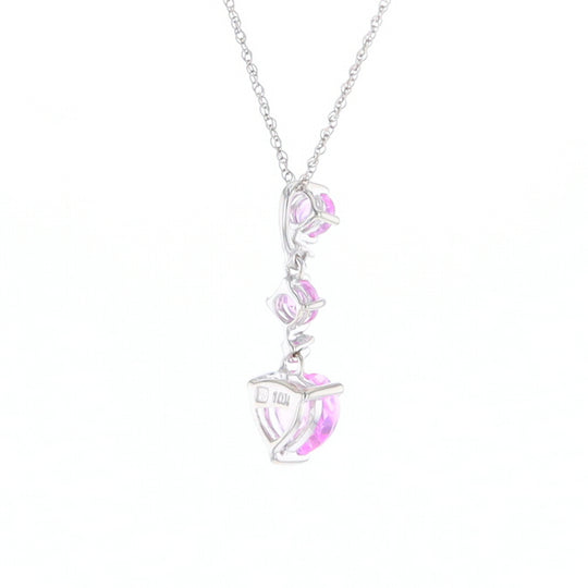 Synthetic Pink Sapphire Dangle Heart Necklace