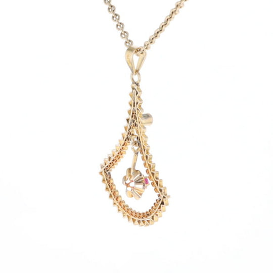 Vintage Buttercup Dangle Ruby Scrollwork Pendant