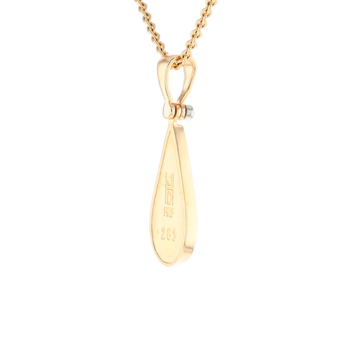 Gold Quartz Necklace Tear Drop Inlaid Pendant with .02ct Diamond