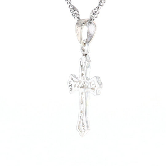 Sterling Silver Flower Cross Pendant